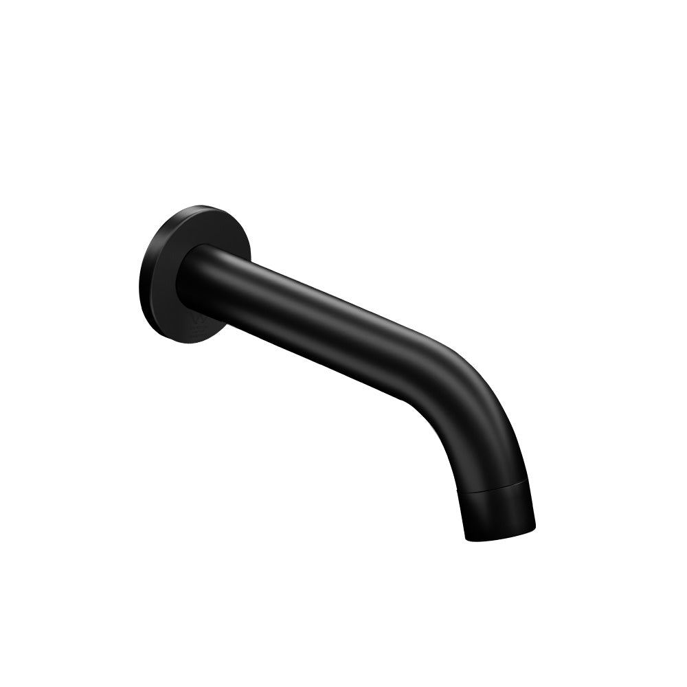 Cefito wall-mounted spout faucet in matte black finish, designed for basins and bathtubs, showcasing modern elegance and durability.