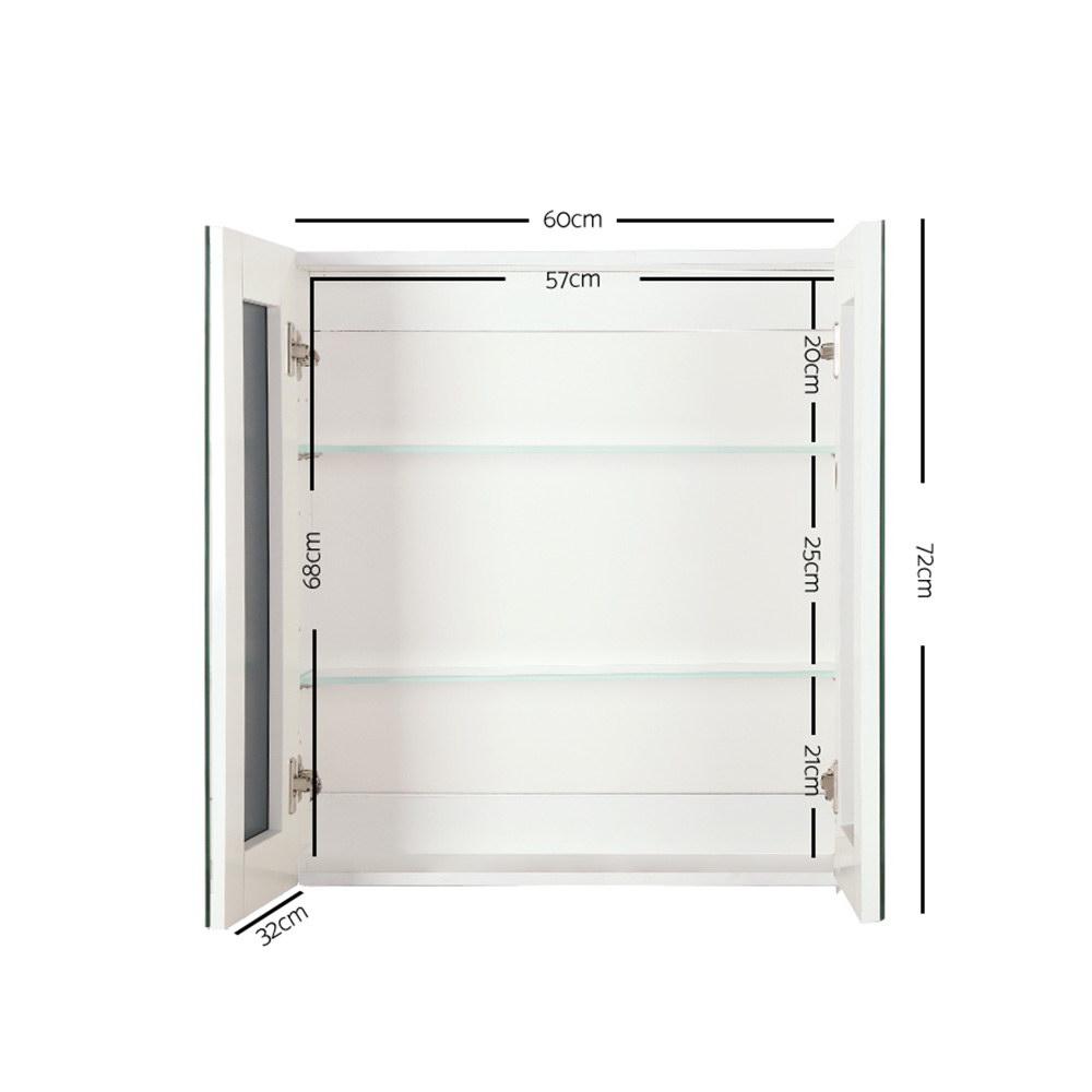 Cefito Bathroom Vanity Mirror with Storage Cabinet in white, featuring twin doors and adjustable glass shelves.