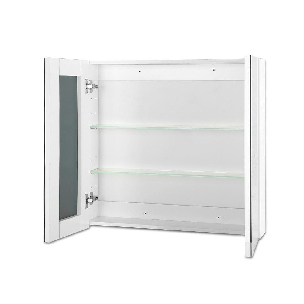 Cefito Bathroom Vanity Mirror with Storage Cabinet in white, featuring twin doors and adjustable glass shelves.