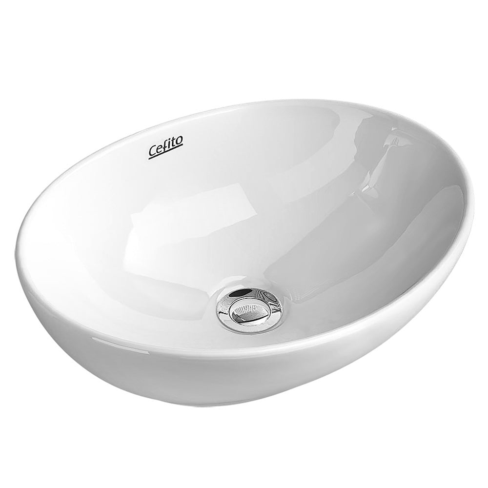 Cefito Ceramic Oval Sink Bowl in White, showcasing its elegant design and high gloss finish.