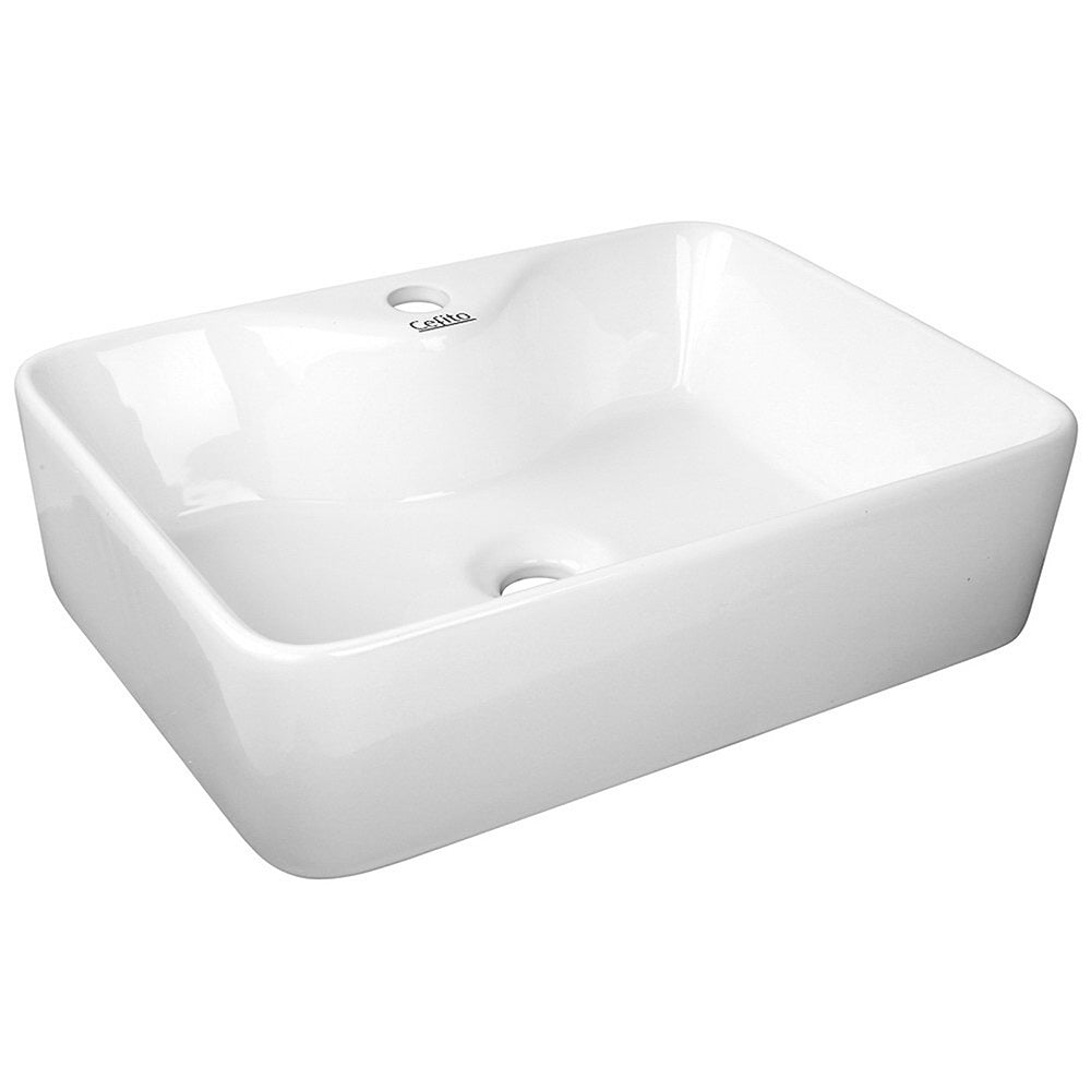 Cefito Ceramic Rectangle Sink Bowl in White, showcasing its high gloss finish and elegant design.