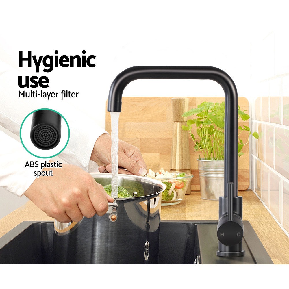 Cefito Mixer Kitchen Faucet Tap in matte black finish with a 360° swivel spout, showcasing its modern design and high-quality materials.