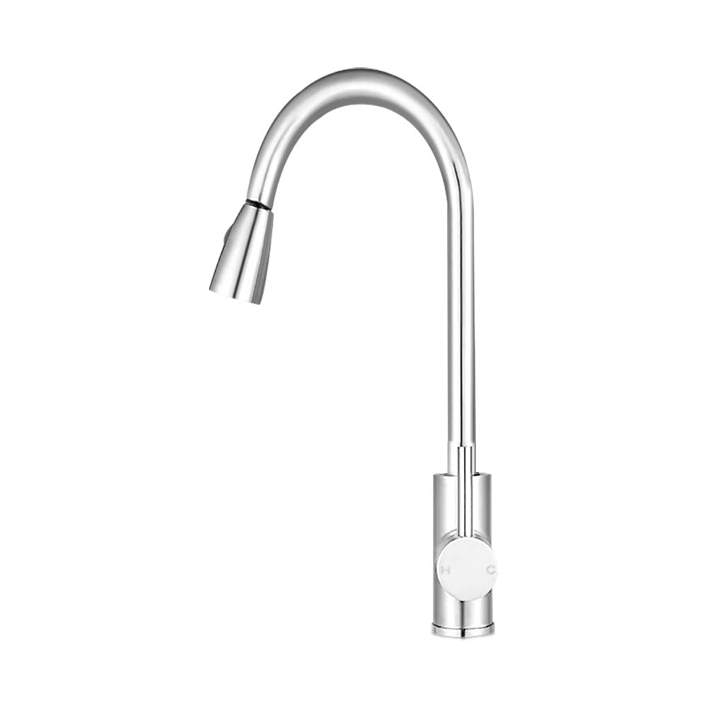 Cefito Pull-out Mixer Faucet Tap in Silver with a sleek design and gooseneck feature, showcasing its polished chrome finish and pull-out spray functionality.