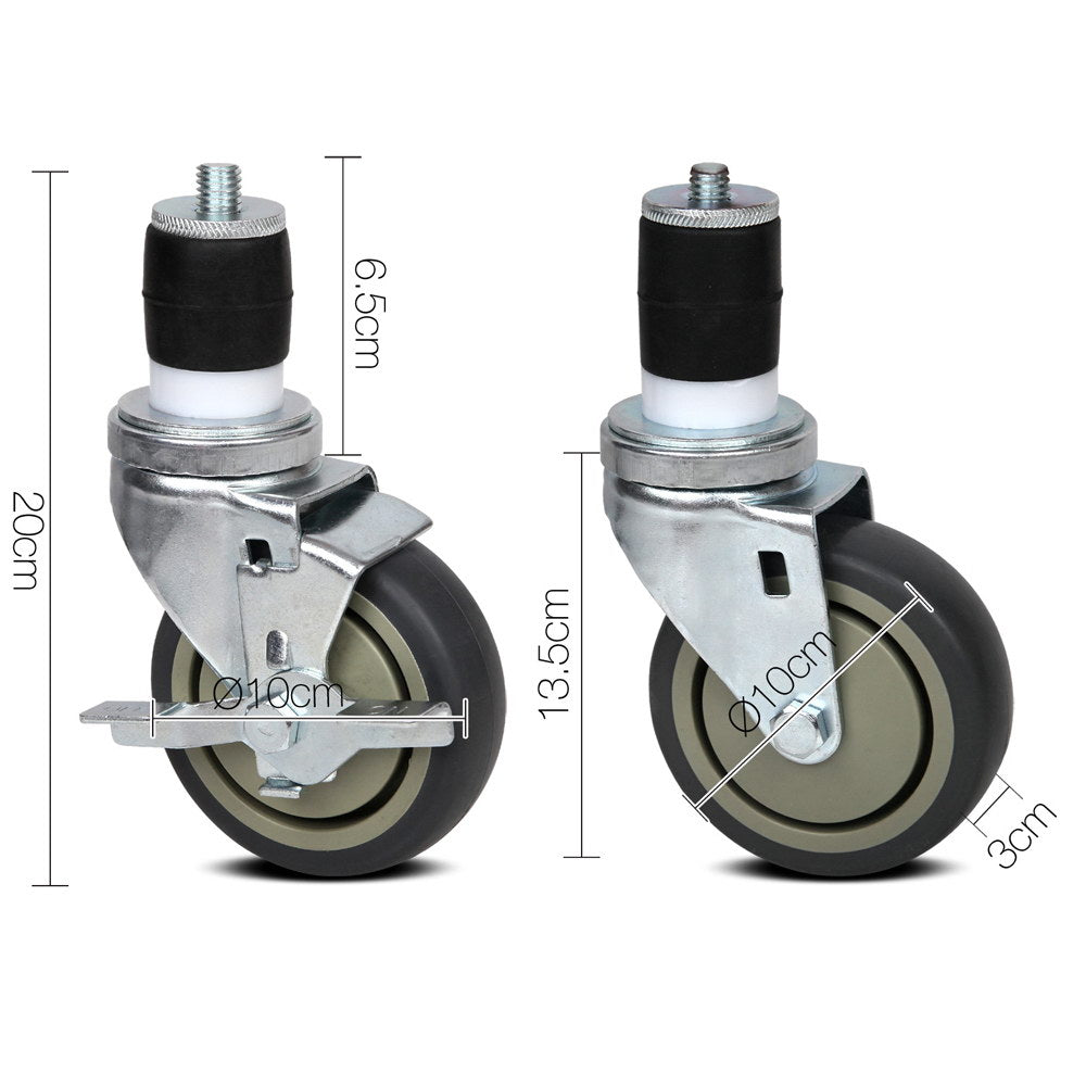 Cefito set of 4 swivel castor wheels with rubber material and side lock brake, designed for easy installation and heavy-duty use.