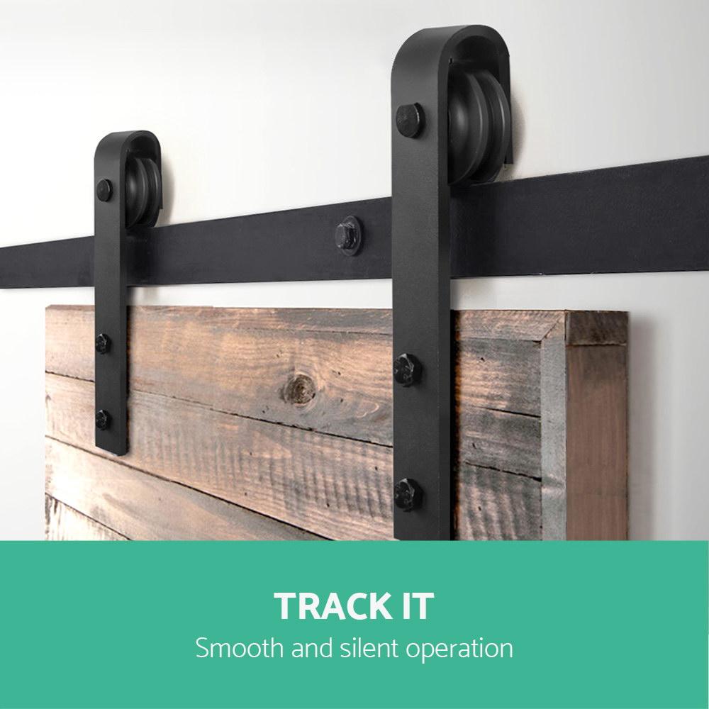 Cefito Sliding Barn Door Hardware Track Set featuring black powder-coated steel, smooth rollers, and installation components.