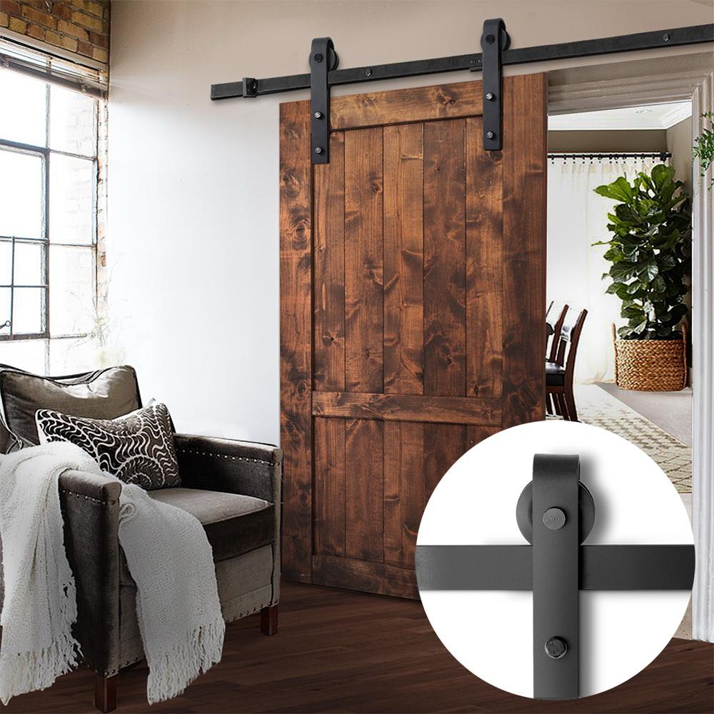 Cefito Sliding Barn Door Hardware Track Set featuring black powder-coated steel, smooth rollers, and installation components.