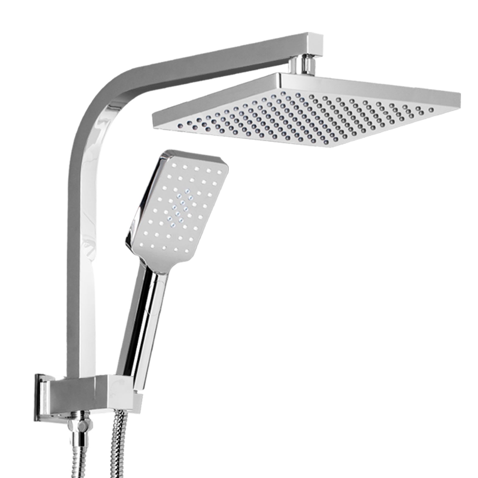 Cefito WELS 8'' Rain Shower Head Set featuring a square design with a handheld shower head and stainless steel hose, showcasing premium chrome finish.