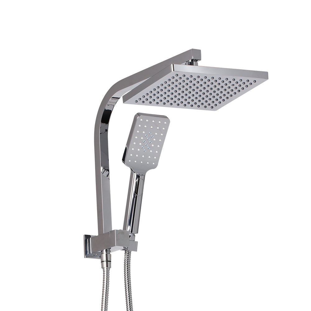 Cefito WELS 8'' Rain Shower Head Set featuring a square design with a handheld shower head and stainless steel hose, showcasing premium chrome finish.