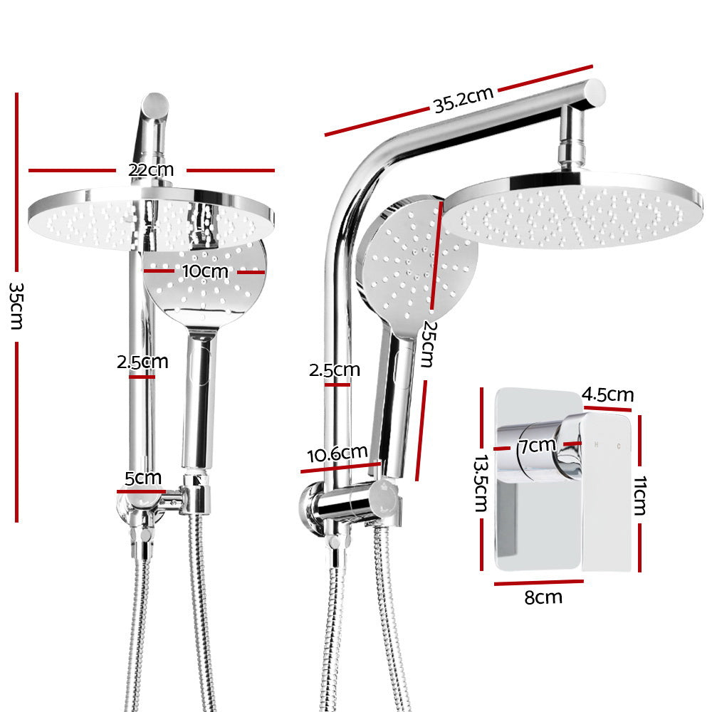 Cefito WELS 9'' Rain Shower Head Mixer featuring a round design, chrome finish, and handheld shower with multiple spray patterns.