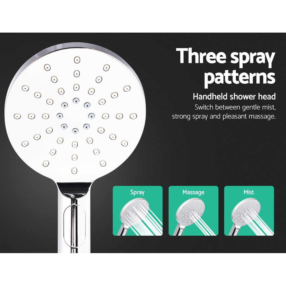 Cefito WELS 9'' Rain Shower Head Mixer featuring a round design, chrome finish, and handheld shower with multiple spray patterns.