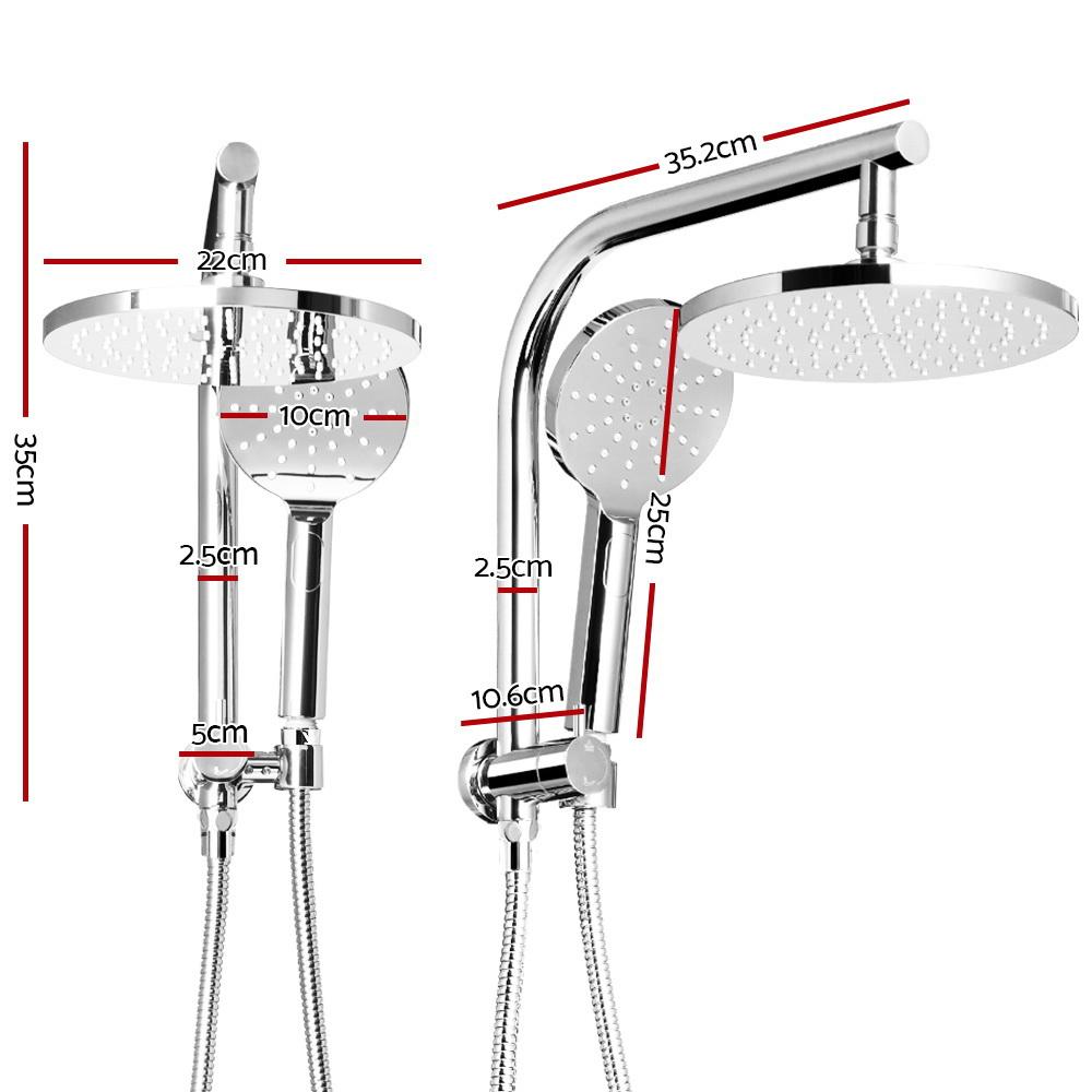 Cefito WELS 9'' Rain Shower Head Set featuring a round overhead shower and handheld shower head with chrome finish and brass construction.