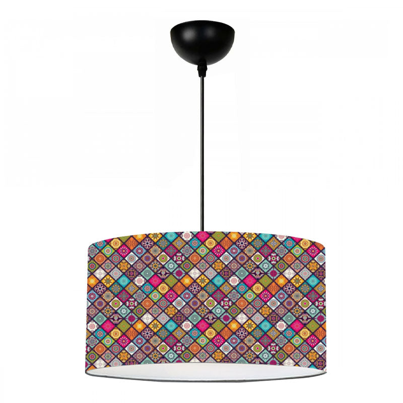 AUGUSTO Ceiling Lamp with multicolored Victorian fabric shade, measuring Ø38x70cm, perfect for stylish illumination.