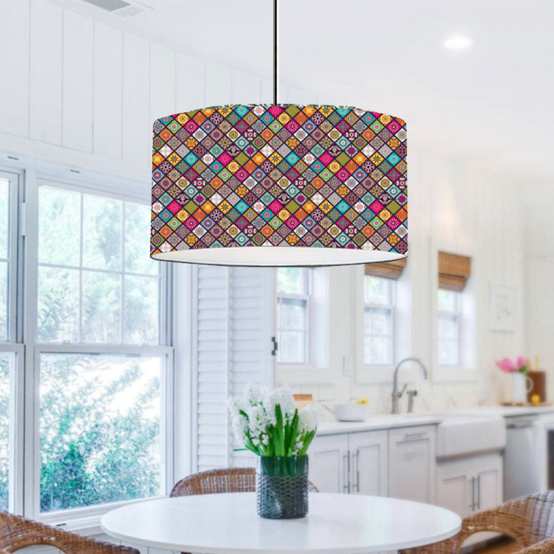 AUGUSTO Ceiling Lamp with multicolored Victorian fabric shade, measuring Ø38x70cm, perfect for stylish illumination.