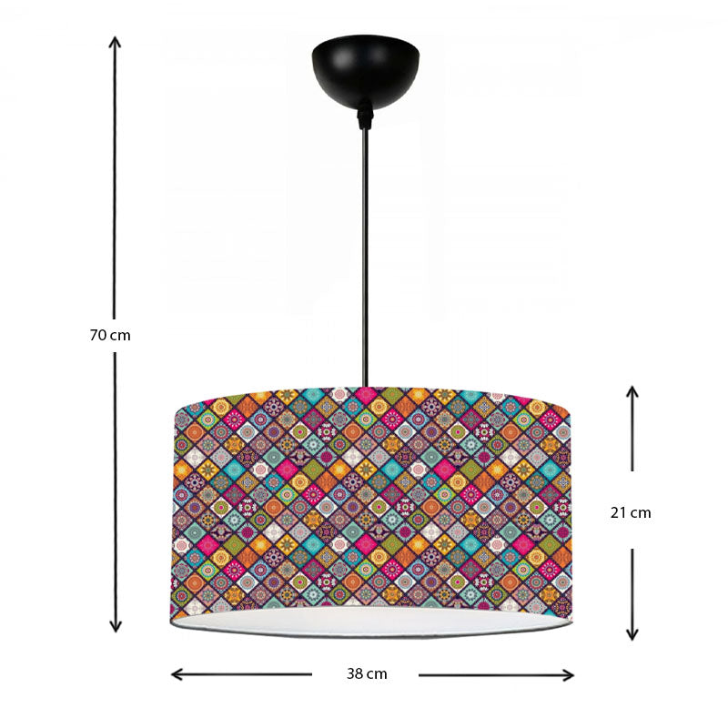 AUGUSTO Ceiling Lamp with multicolored Victorian fabric shade, measuring Ø38x70cm, perfect for stylish illumination.