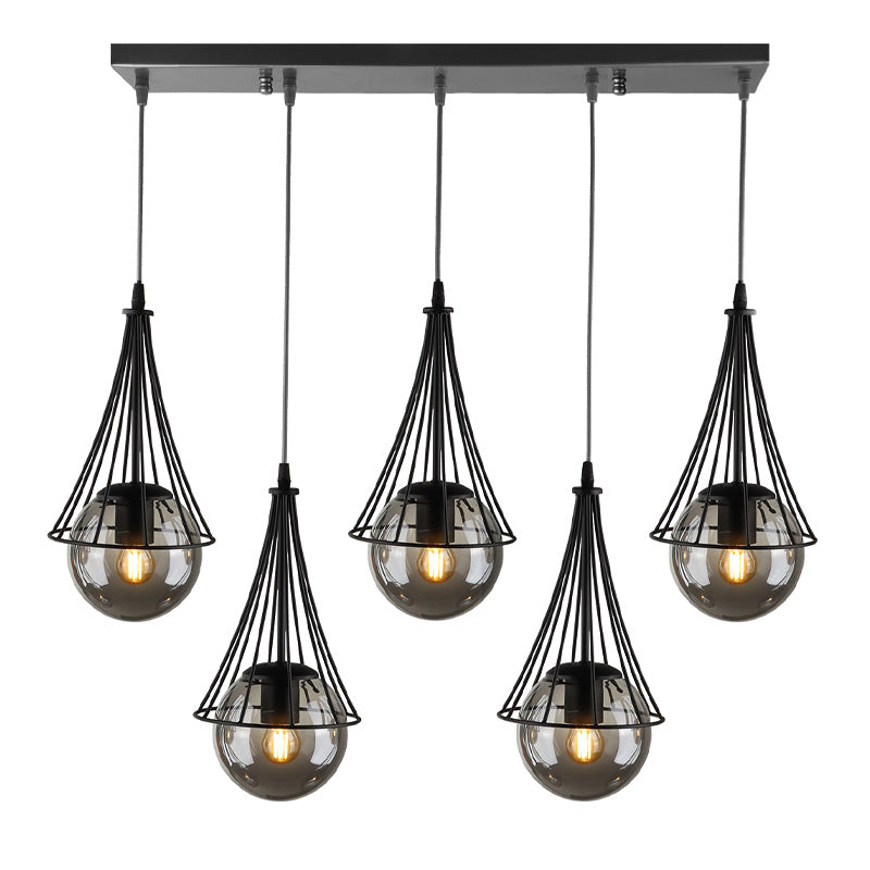 BELL Ceiling Lamp in black, featuring five E27 bulb fittings and a sleek metallic design, measuring 80x10x90 cm.