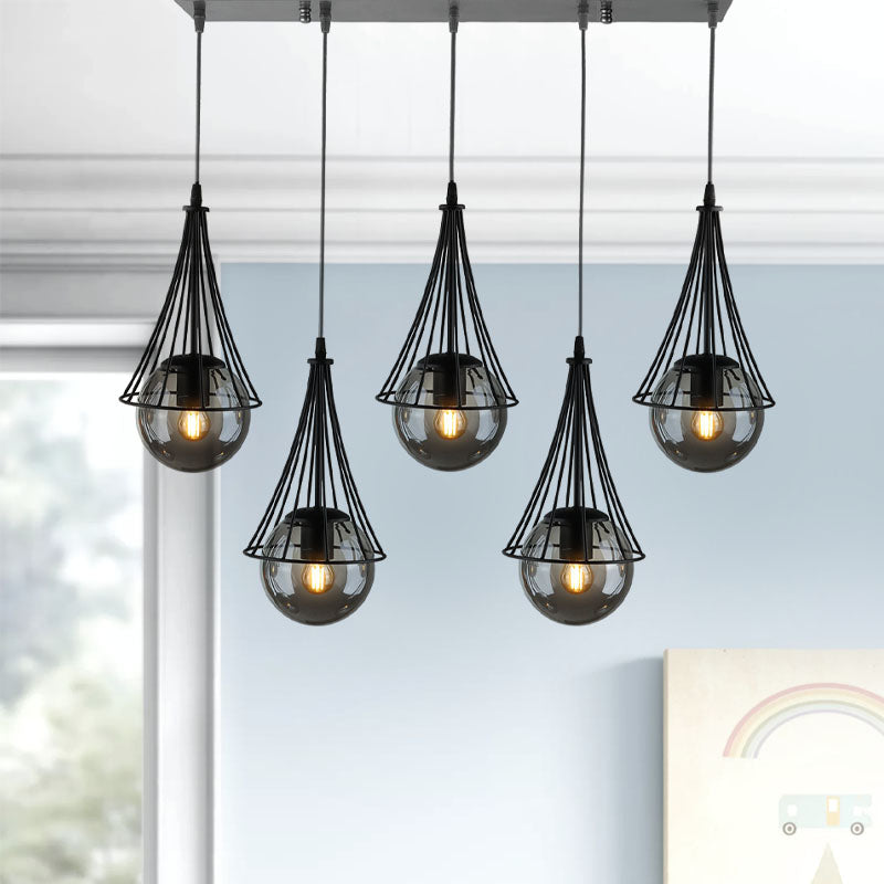 BELL Ceiling Lamp in black, featuring five E27 bulb fittings and a sleek metallic design, measuring 80x10x90 cm.