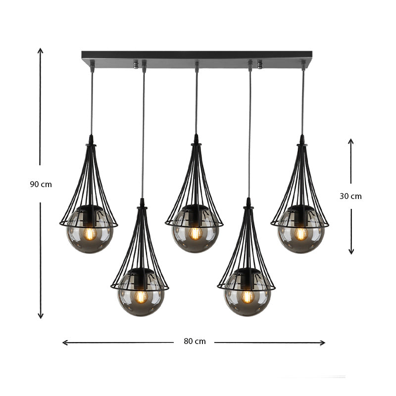 BELL Ceiling Lamp in black, featuring five E27 bulb fittings and a sleek metallic design, measuring 80x10x90 cm.