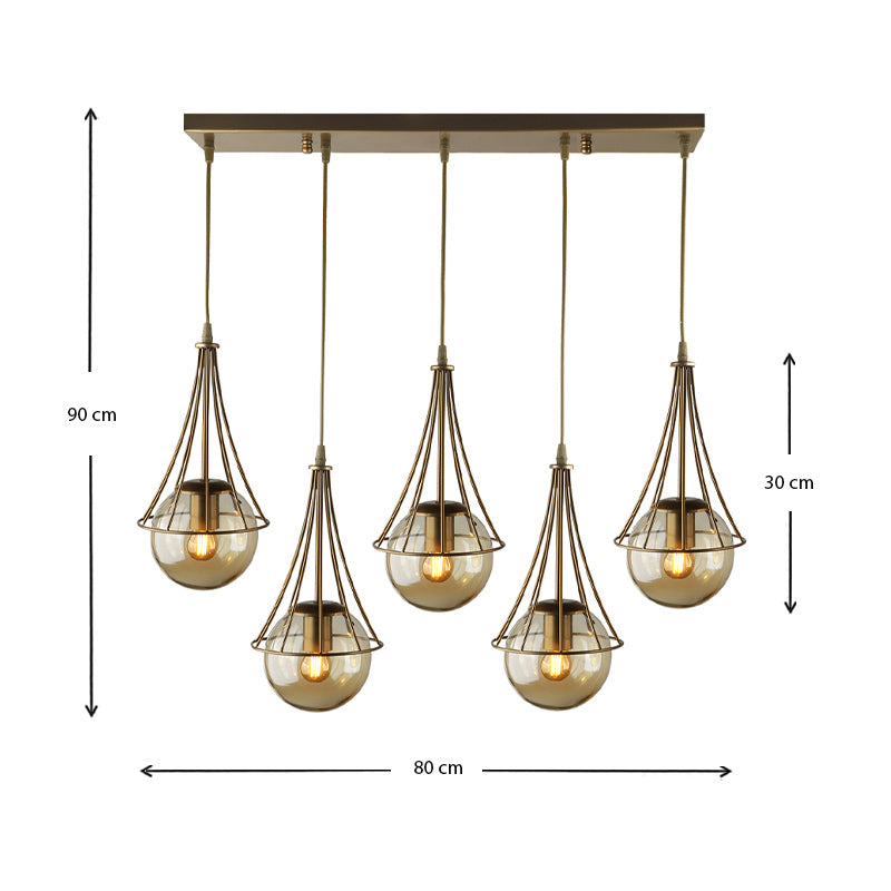 BELL Gold Ceiling Lamp with five E27 bulbs, dimensions 80x10x90cm, showcasing a luxurious metallic finish.