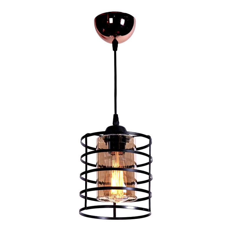 FIRE Ceiling Lamp in black with rose gold details, measuring 16x16x70 cm, showcasing its modern design and elegant finish.