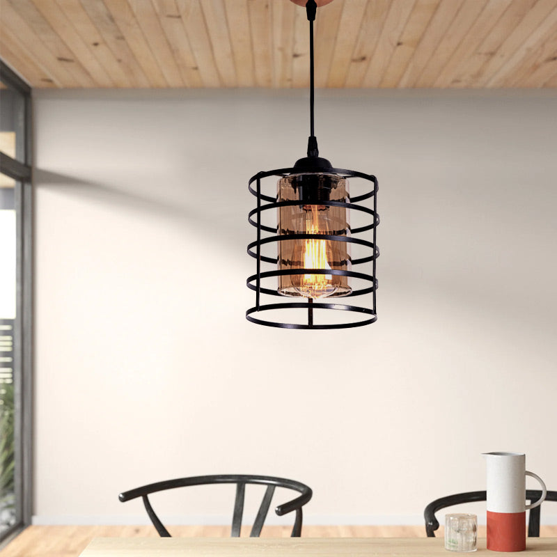 FIRE Ceiling Lamp in black with rose gold details, measuring 16x16x70 cm, showcasing its modern design and elegant finish.