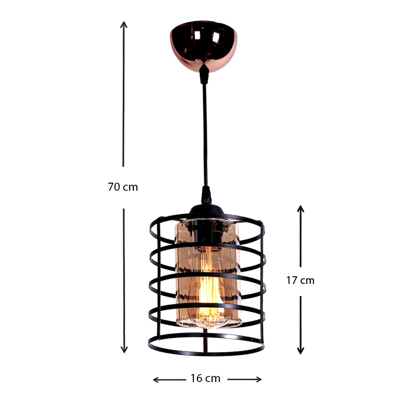 FIRE Ceiling Lamp in black with rose gold details, measuring 16x16x70 cm, showcasing its modern design and elegant finish.