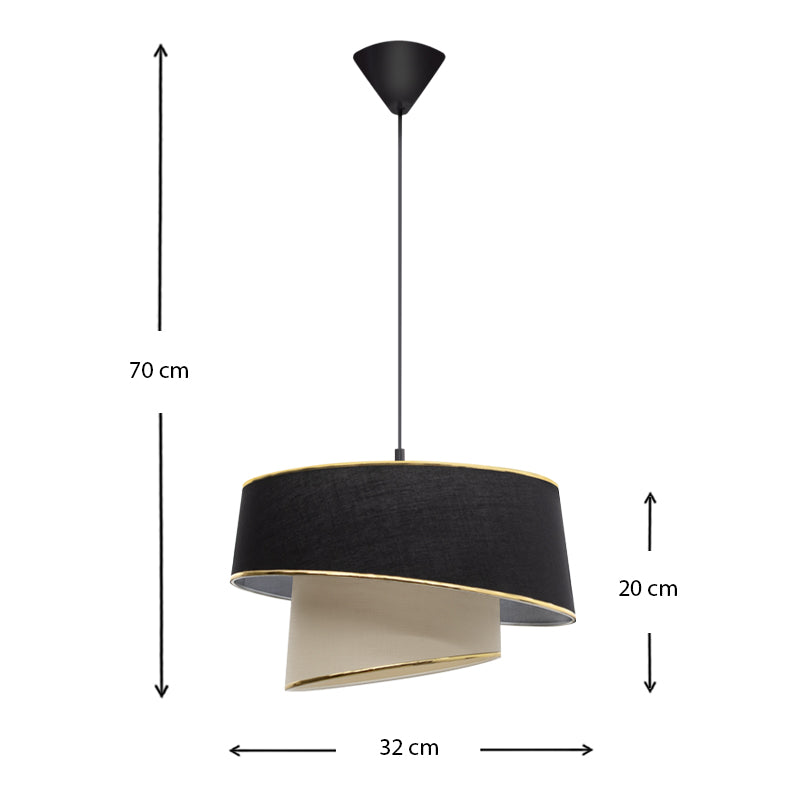 HULIO Ceiling Lamp in black and cream, showcasing its elegant design and dimensions of 32x32x70 cm.