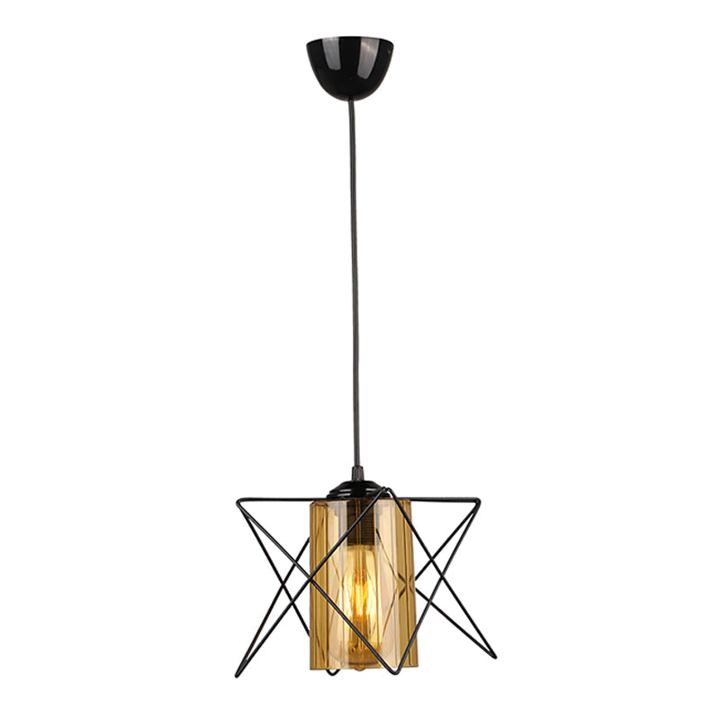 LUTHON E27 ceiling lamp in black, measuring 17x17x50cm, showcasing its sleek metallic design.