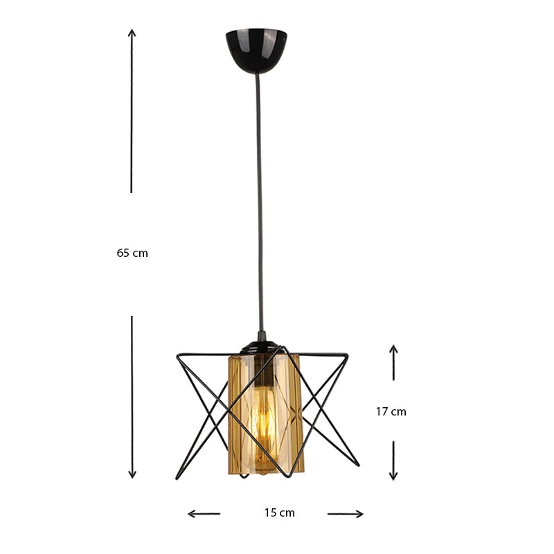 LUTHON E27 ceiling lamp in black, measuring 17x17x50cm, showcasing its sleek metallic design.