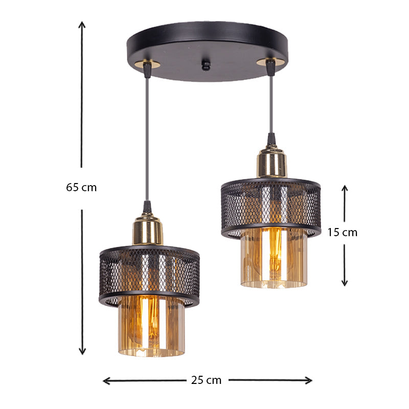 MADEIRA Ceiling Lamp in black and gold, featuring a circular glass shade and a sturdy metal frame, measuring 25x25x65 cm.