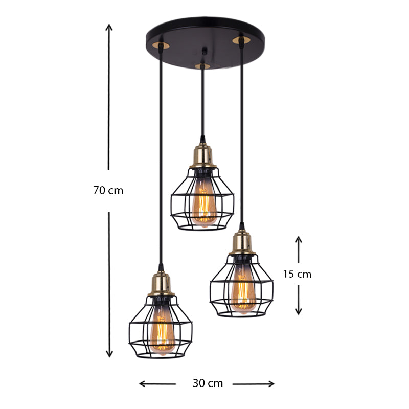 MELLON Black Ceiling Lamp with gold accents, dimensions 30x30x70cm, featuring a circular hat shape and E27 bulb fittings.