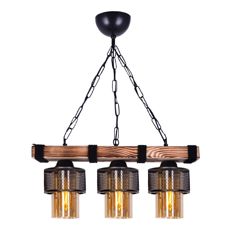 MOUNTAIN Ceiling Lamp in black and walnut finish, featuring three E27 bulb sockets and a stylish design.