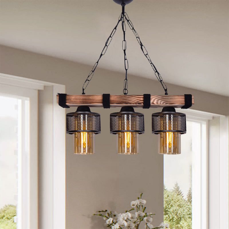 MOUNTAIN Ceiling Lamp in black and walnut finish, featuring three E27 bulb sockets and a stylish design.