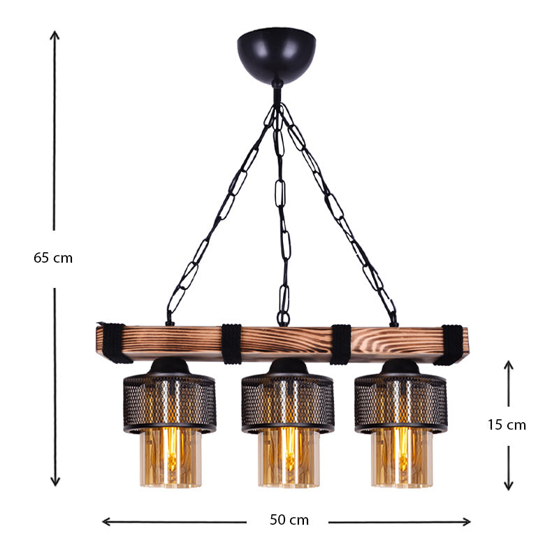 MOUNTAIN Ceiling Lamp in black and walnut finish, featuring three E27 bulb sockets and a stylish design.