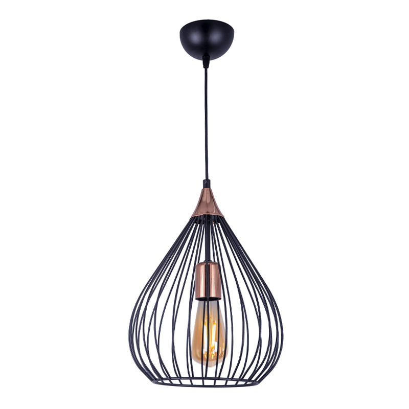 Stylish black DROP Ceiling Light with rose gold details, measuring 26x26x70cm, perfect for modern interiors.