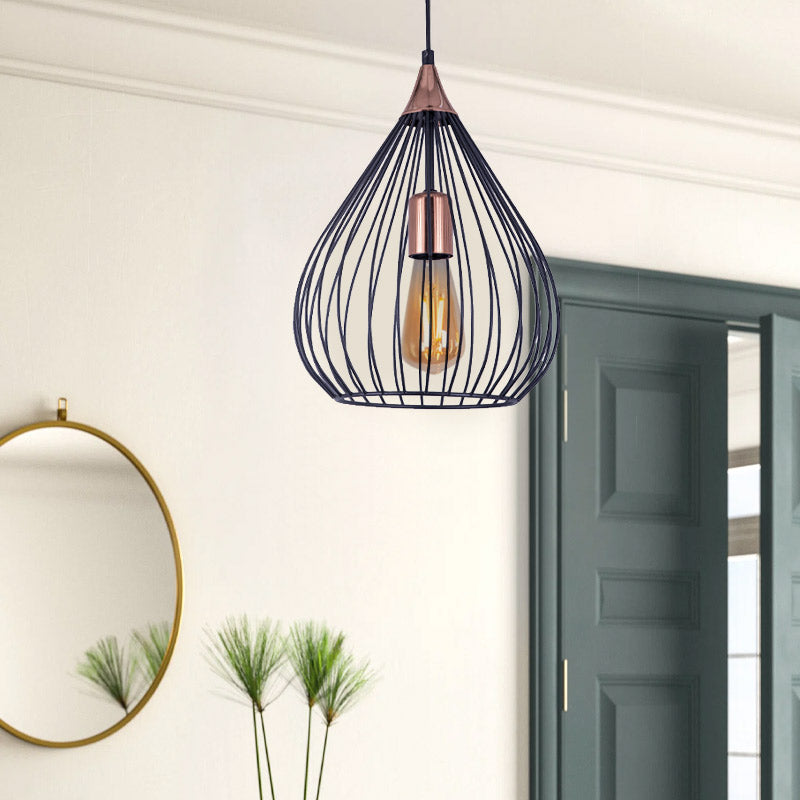 Stylish black DROP Ceiling Light with rose gold details, measuring 26x26x70cm, perfect for modern interiors.