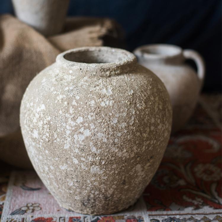 Handmade Cement Pot in Pompeii Style, featuring intricate designs and earthy colors, perfect for decorative use.