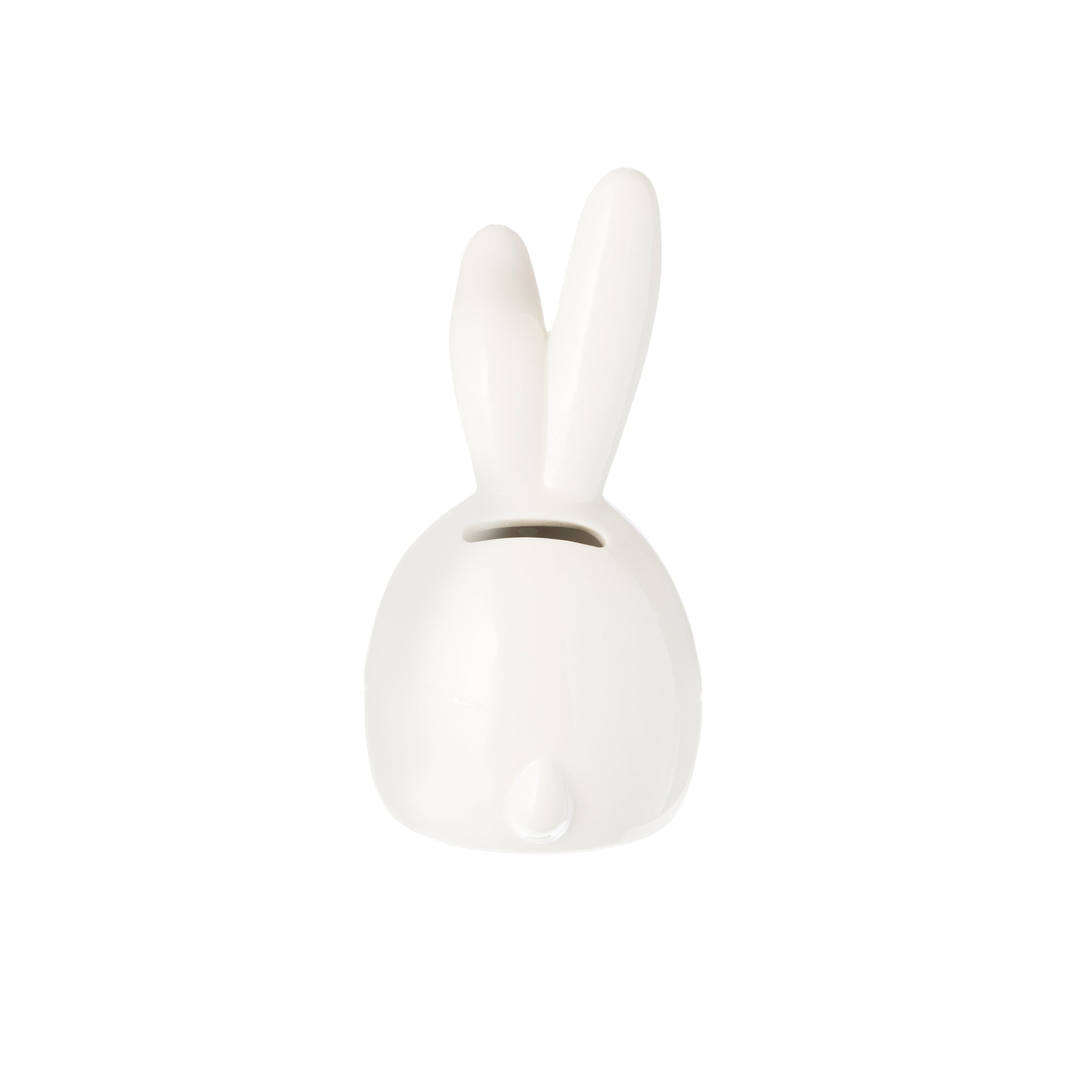 A charming Ceramic Bunny Bank in a soft color, featuring a cute rabbit design with smooth edges, perfect for saving coins.