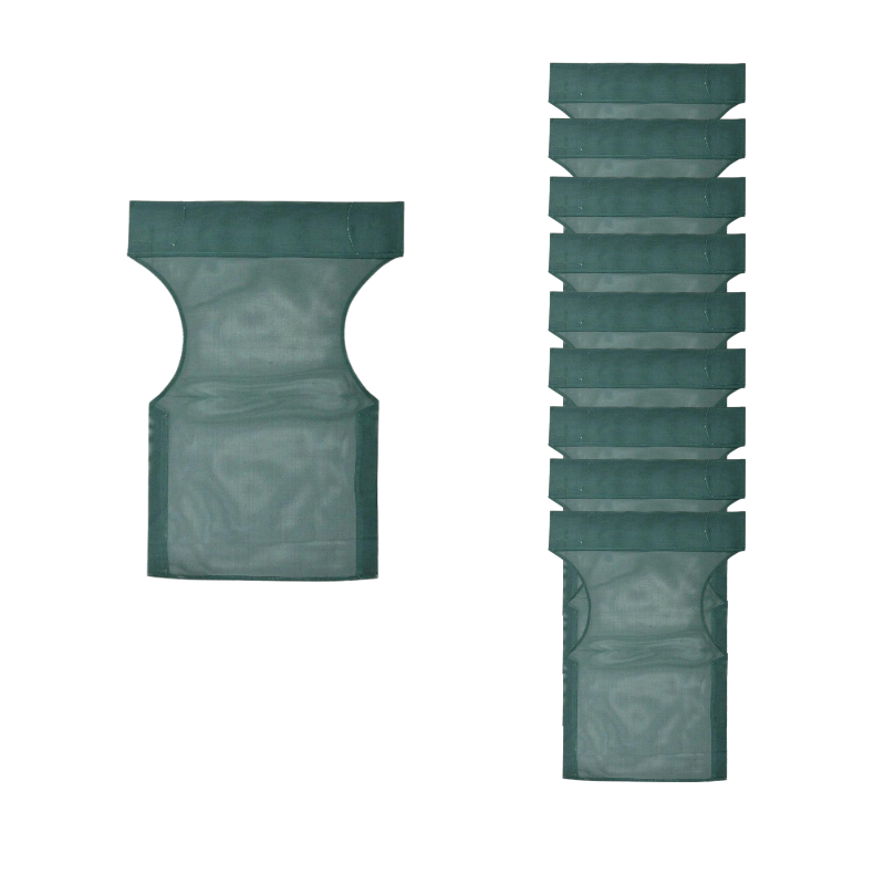 Set of 10 dark green waterproof chair covers designed for garden armchairs, showcasing their durable polyester material.