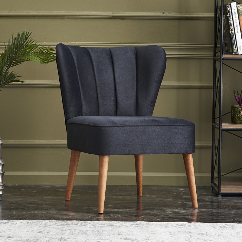 Chair RANDY in anthracite fabric with natural beech wood legs, dimensions 64x59x84 cm.