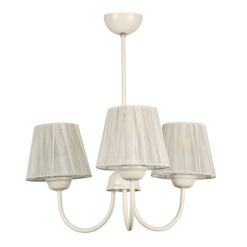 Chandeliere LOUIS Cream chandelier featuring three E27 lamp fittings, elegant cream fabric and metallic design, dimensions 45x45x50 cm.