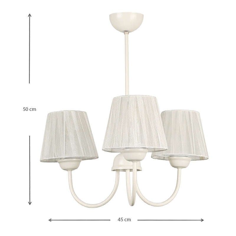 Chandeliere LOUIS Cream chandelier featuring three E27 lamp fittings, elegant cream fabric and metallic design, dimensions 45x45x50 cm.