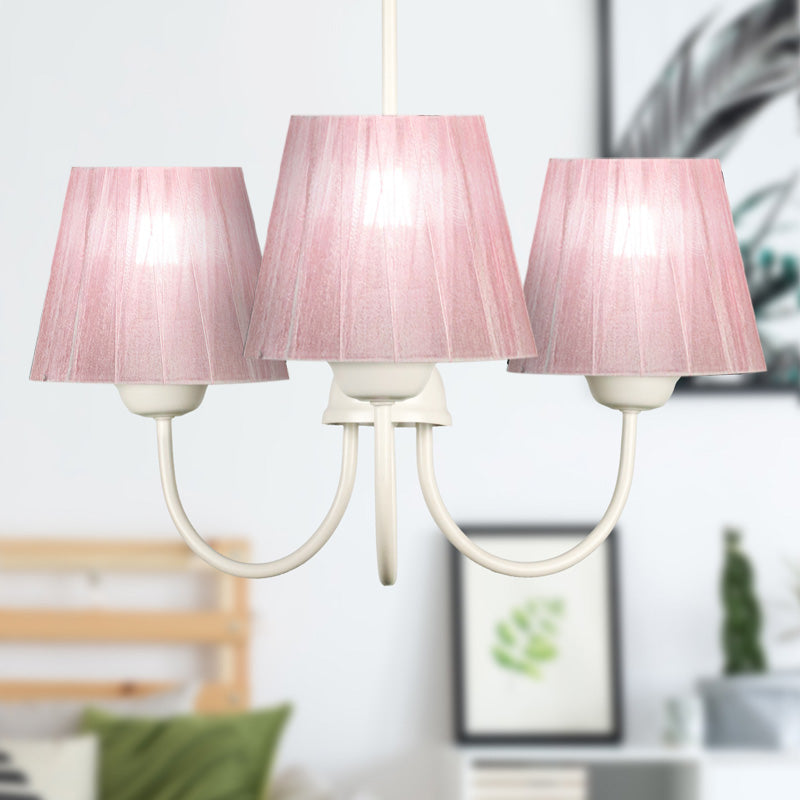 Chandeliere LOUIS Pink featuring three E27 lamps with a stylish fabric and metal design, perfect for elegant lighting.