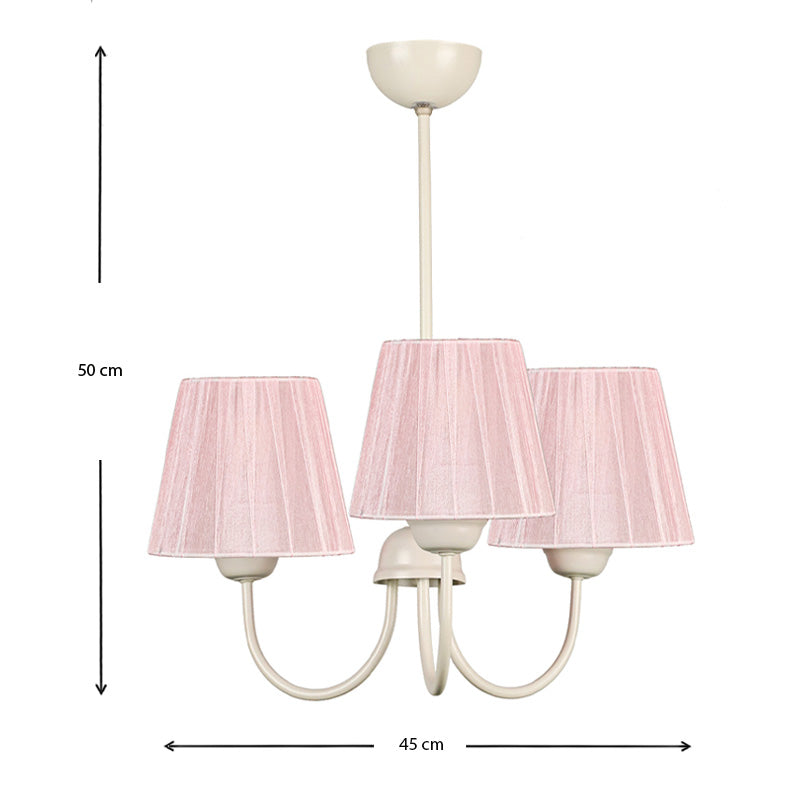 Chandeliere LOUIS Pink featuring three E27 lamps with a stylish fabric and metal design, perfect for elegant lighting.