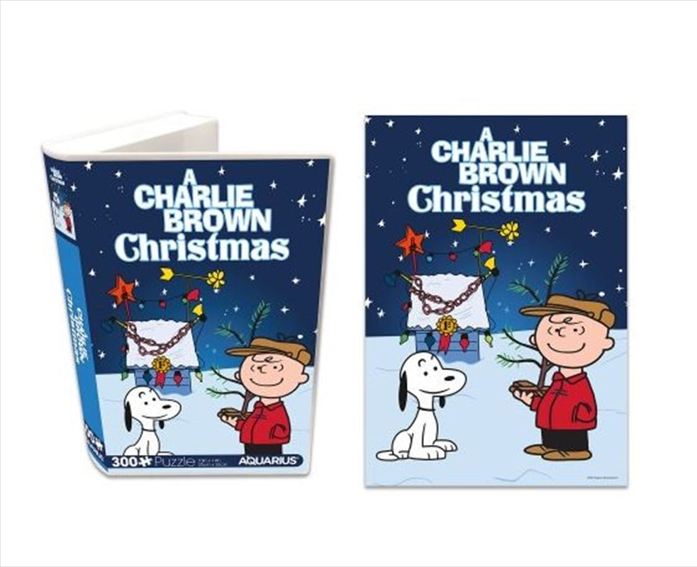 A colorful 300-piece Charlie Brown Christmas puzzle featuring iconic Peanuts characters in a festive scene.