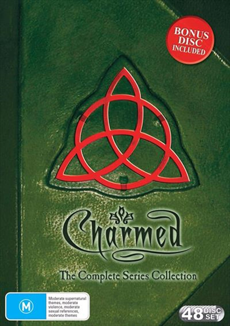 Charmed - Season 1-8 Boxset DVD featuring three sisters on the cover, showcasing their magical powers.