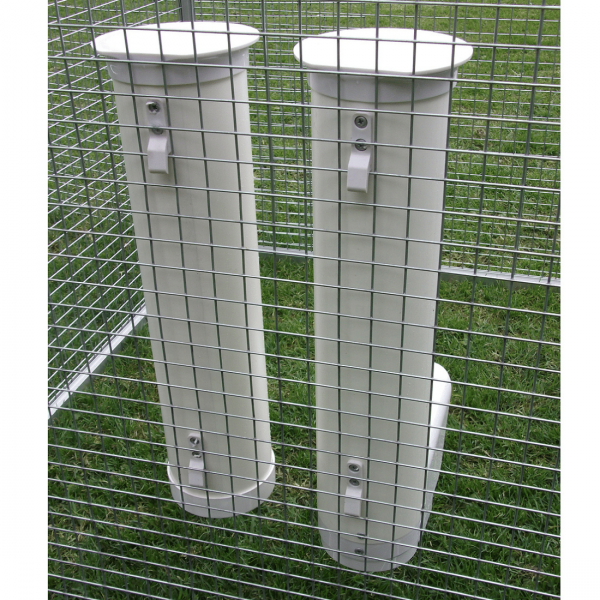 Cheeky Chooka Poultry Feeder and Waterer Set with rain-proof design, suitable for 4-6 chickens, featuring easy installation hooks and brackets.