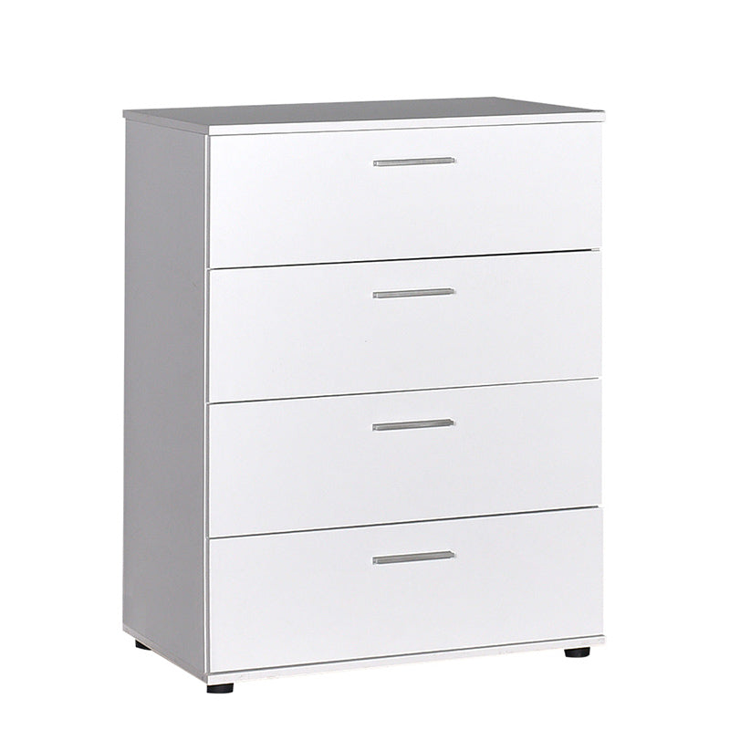 ALICE White Chest of Drawers with four drawers and a sleek design, perfect for bedroom storage.