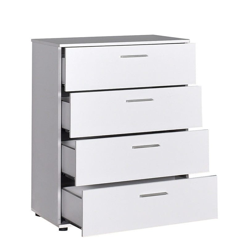 ALICE White Chest of Drawers with four drawers and a sleek design, perfect for bedroom storage.