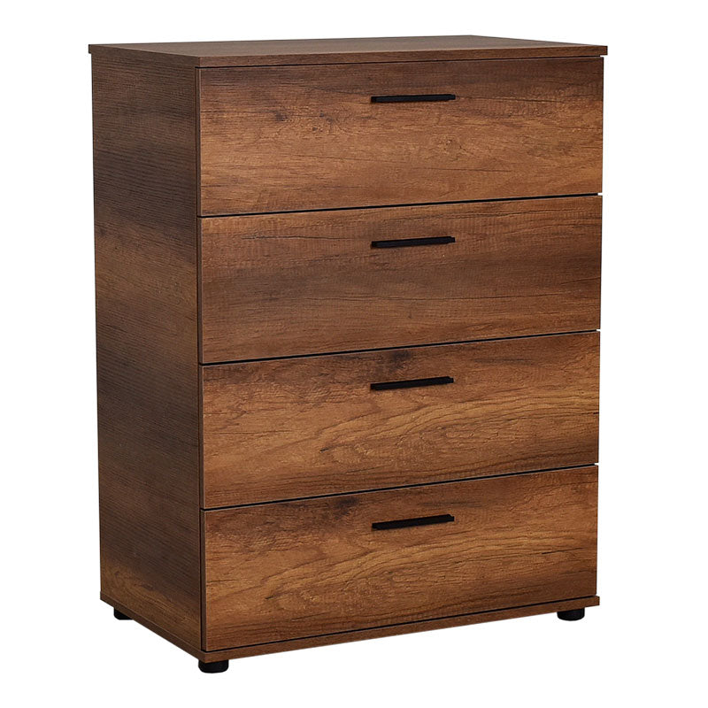 KRAMER Chest of Drawers in walnut finish, featuring four drawers and a reinforced melamine frame, dimensions 73x44x96 cm.