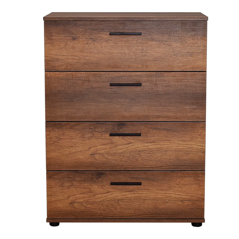 KRAMER Chest of Drawers in walnut finish, featuring four drawers and a reinforced melamine frame, dimensions 73x44x96 cm.